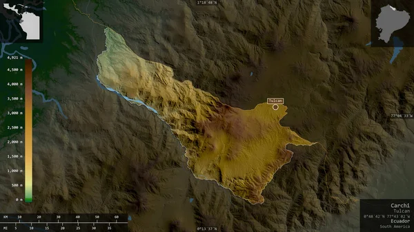 Carchi Provinz Ecuador Farbige Shader Daten Mit Seen Und Flüssen — Stockfoto