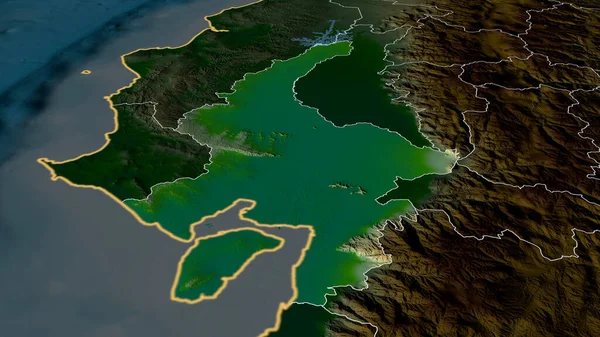 Guayas - Ekvador vilayeti yakınlaştırıldı ve altı çizildi. Ana fiziksel manzara özellikleri. 3B görüntüleme