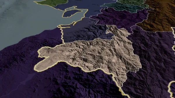 Loja - province of Ecuador zoomed and highlighted. Colored and bumped map of the administrative division. 3D rendering