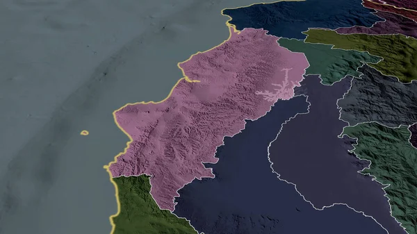 Manabi Province Équateur Zoomé Mis Évidence Carte Colorée Bosselée Division — Photo