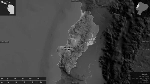 Manabí Provincia Ecuador Mapa Escala Grises Con Lagos Ríos Forma — Foto de Stock