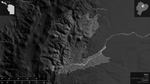 Napo Provincia Ecuador Mapa Escala Grises Con Lagos Ríos Forma — Foto de Stock