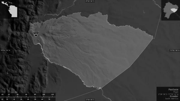 Пастаза Провинция Эквадор Карта Масштабе Grayscaled Лаками Риверами Форма Представленная — стоковое фото