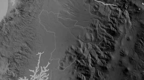 Santo Domingo de los Tsachilas, Ekvador ili. Gölleri ve nehirleri olan gri tonlu bir harita. Ülke alanına göre şekillendirilmiş. 3B görüntüleme