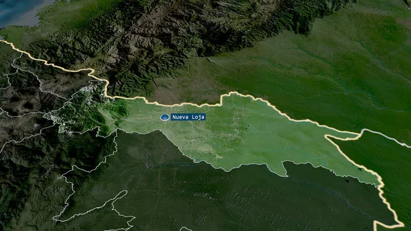 Sucumbios Provinz Ecuador Vergrößert Und Mit Kapital Hervorgehoben Satellitenbilder Rendering — Stockfoto