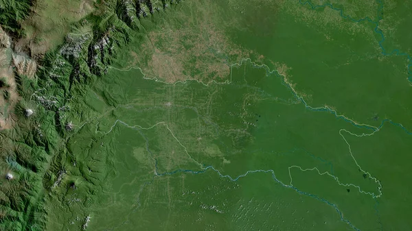 Sucumbios, Ekvador vilayeti. Uydu görüntüleri. Ülke alanına göre şekillendirilmiş. 3B görüntüleme