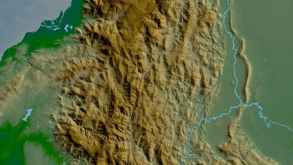 厄瓜多尔省Zamora Chinchipe 湖泊和河流的彩色阴影数据 形状与它的国家相对应 3D渲染 — 图库照片