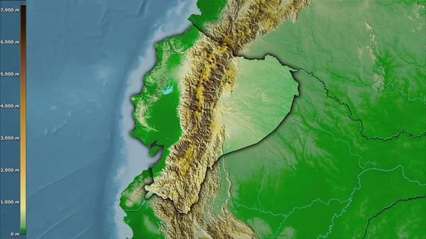 Efsanevi stereografik projeksiyondaki Ekvador bölgesinin fiziksel haritası - koyu parlak dış hatlı raster tabakalarının ham bileşimi