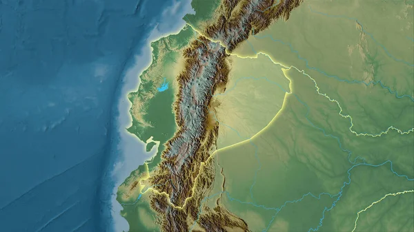 立体投影地形图上的厄瓜多尔地区 有发光轮廓的栅格层的原始组成 — 图库照片