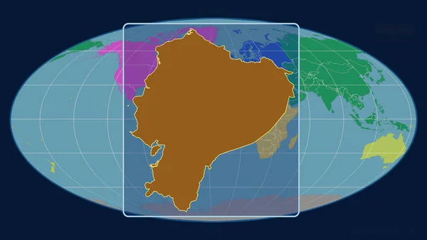 Zoomad Ecuador Skissera Med Perspektiv Linjer Mot Global Karta Mollweide — Stockfoto