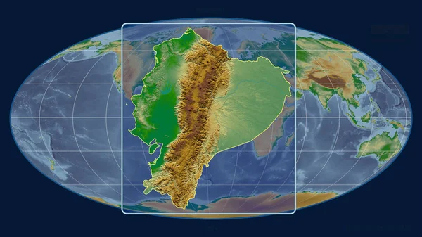 Přiblížený Pohled Ekvádor Perspektivními Liniemi Proti Globální Mapě Mollweidově Projekci — Stock fotografie