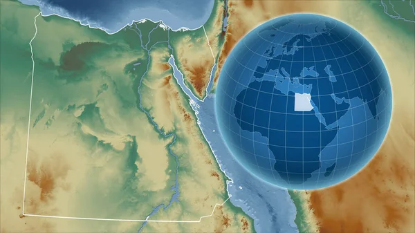 エジプトだ アウトラインを持つ拡大地図に対して国の形を持つグローブ 地形図によると — ストック写真