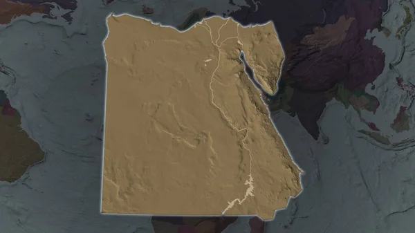 Egito Área Ampliada Brilhou Fundo Escurecido Seus Arredores Mapa Colorido — Fotografia de Stock