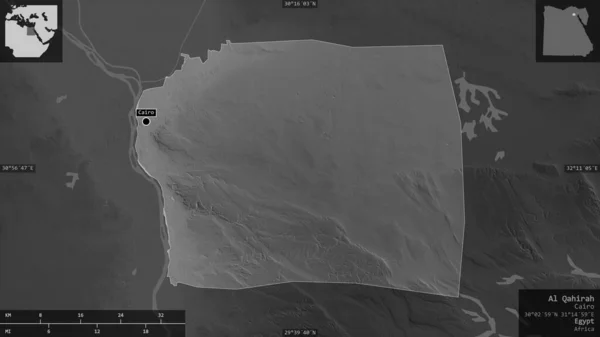 Qahirah Gouvernement Von Ägypten Graustufige Karte Mit Seen Und Flüssen — Stockfoto