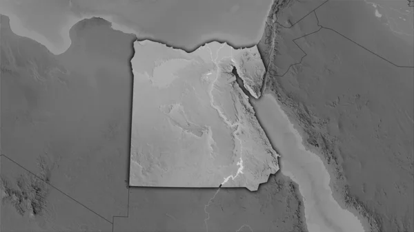 立体投影のグレースケール標高マップ上のエジプト領域 暗い輝く輪郭を持つラスター層の生の組成 — ストック写真