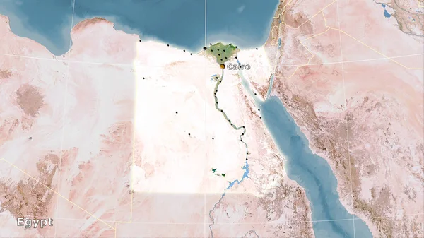 Egypte Zone Sur Carte Satellite Dans Projection Stéréographique Composition Principale — Photo