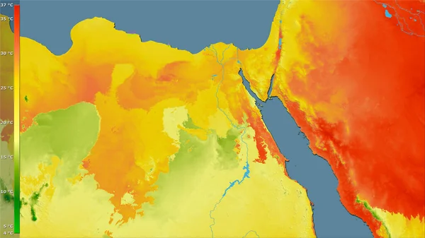 Mısır Bölgesinin Sıcak Çeyreğinin Ortalama Sıcaklığı Efsanevi Stereografik Projeksiyonla Raster — Stok fotoğraf