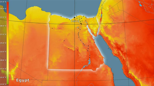 Середня Температура Найтеплішого Кварталу Районі Єгипту Стереографічній Проекції Легендою — стокове фото