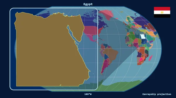 Увеличенный Виду Египта Очертания Перспективными Линиями Против Глобальной Карты Каврайском — стоковое фото