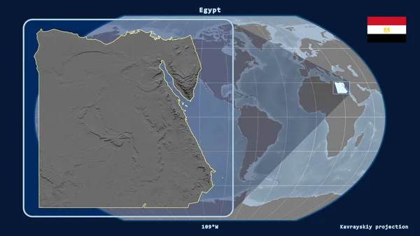 Увеличенный Виду Египта Очертания Перспективными Линиями Против Глобальной Карты Каврайском — стоковое фото
