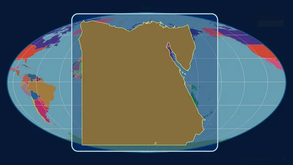 Vergrößerte Ansicht Ägyptens Mit Perspektivischen Linien Gegen Eine Weltkarte Der — Stockfoto