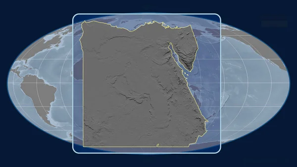 Zoomed View Egypt Outline Perspective Lines Global Map Mollweide Projection — Stock Photo, Image