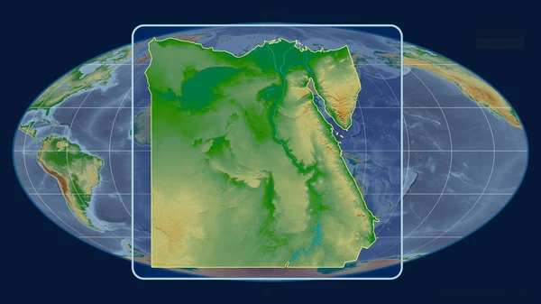 Увеличенный Виду Египта Очертания Перспективными Линиями Против Глобальной Карты Проекции — стоковое фото