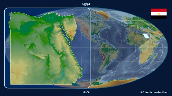 Увеличенный Виду Египта Очертания Перспективными Линиями Против Глобальной Карты Проекции — стоковое фото