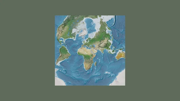Square frame of the large-scale map of the world in an oblique Van der Grinten projection centered on the territory of Egypt. Satellite imagery