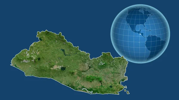 Salvadorban Globe Ország Alakja Ellen Zoomolt Térkép Vázlatát Elszigetelt Kék — Stock Fotó