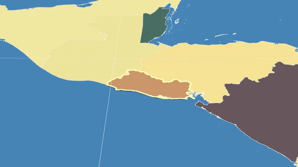 Salwador Jego Okolica Daleka Perspektywa Ukośna Zarysowany Kształt Kolorowa Mapa — Zdjęcie stockowe