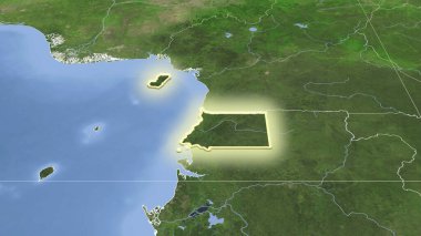 Equatorial Guinea and its neighborhood. Distant oblique perspective - shape glowed. satellite imagery clipart
