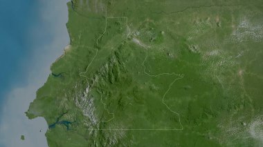 Centro Sur, Ekvator Ginesi ili. Uydu görüntüleri. Ülke alanına göre şekillendirilmiş. 3B görüntüleme