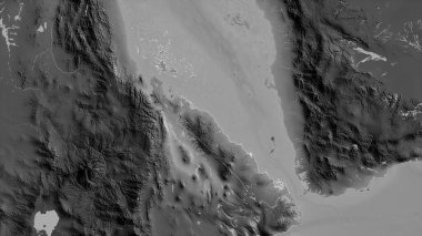 Debubawi Keyih Bahri, Eritre bölgesi. Gölleri ve nehirleri olan gri tonlu bir harita. Ülke alanına göre şekillendirilmiş. 3B görüntüleme