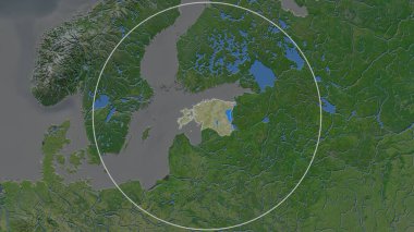 Estonya 'nın genişletilmiş bölgesi çevresinin arka planında bir çember ile çevrili. Uydu görüntüleri