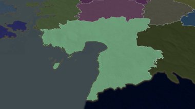 Parnu - Estonya ilçesi yakınlaştırıldı ve ön plana çıkarıldı. İdari bölümün renkli ve çarpık haritası. 3B görüntüleme