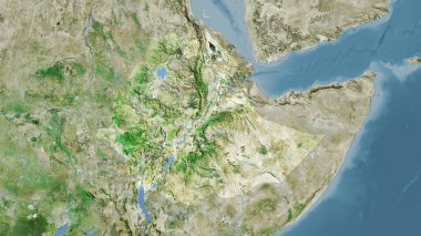 Uydu D haritasında Etiyopya bölgesi stereografik projeksiyonda - raster katmanlarının ham bileşimi
