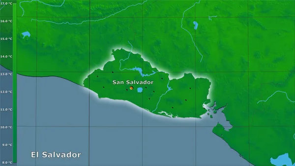 Середньорічна Зміна Температури Районі Сальвадору Стереографічній Проекції Головним Складом — стокове фото