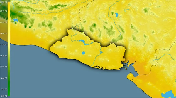 Середня Температура Найхолоднішого Кварталу Районі Сальвадору Стереографічній Проекції Легендою Сирою — стокове фото