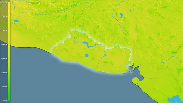 Media Variación Temperatura Diurna Dentro Del Área Salvador Proyección Estereográfica — Foto de Stock