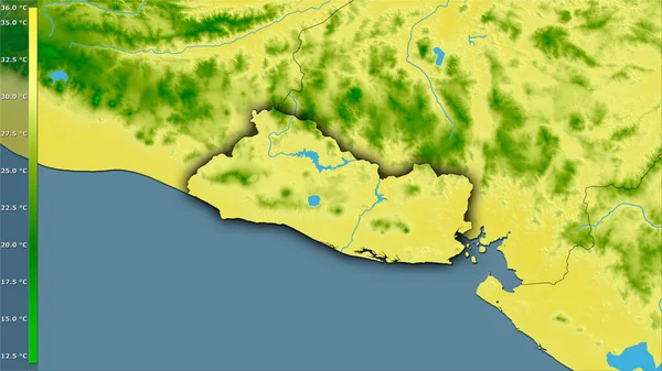 Максимальна Температура Найтеплішого Місяця Районі Сальвадору Стереографічній Проекції Легендою Сирою — стокове фото