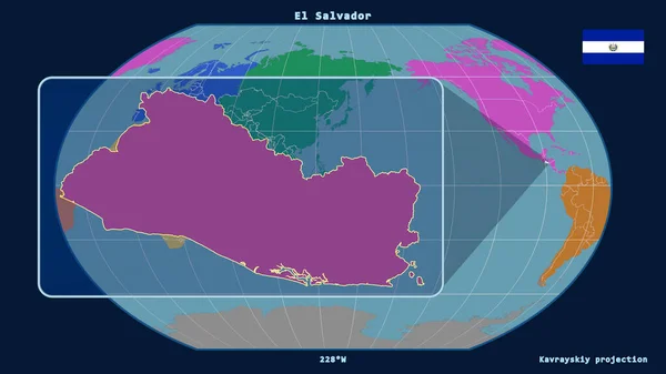 Zoomed View Salvador Outline Perspective Lines Global Map Kavrayskiy Projection — Stock Photo, Image