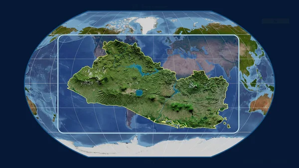 エルサルバドルのアウトラインを視野に入れ 世界地図に対する視点線をカヴァライスキー投影で拡大した 形を中心に 衛星画像 — ストック写真