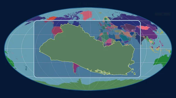 Увеличенный Вид Сальвадора Перспективными Линиями Против Глобальной Карты Проекции Моллвейда — стоковое фото
