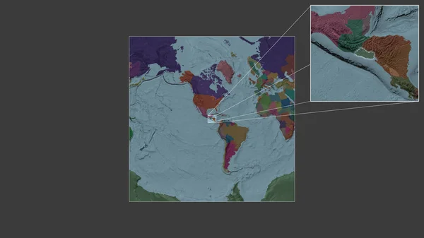 Розширена Розширена Територія Сальвадору Отримана Мапи Світу Провідними Лініями Єднують — стокове фото