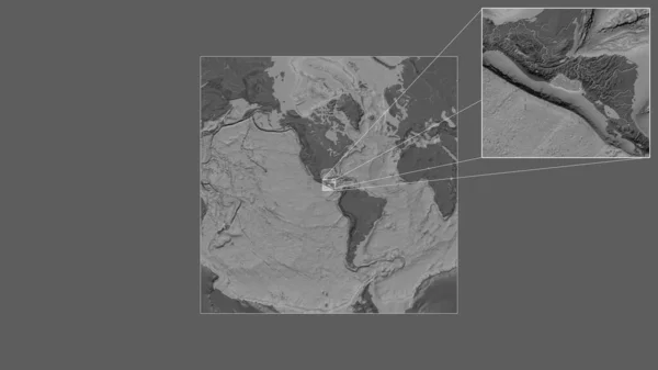 엘살바도르의 확장되고 지역은 세계의 대규모 지도에서 프레임의 모서리를 연결하는 추출하였다 — 스톡 사진