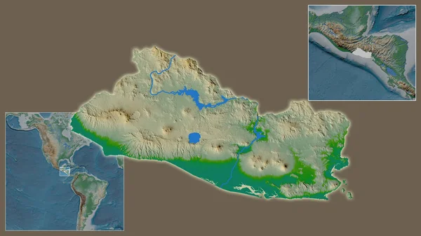 Primer Plano Salvador Ubicación Región Centro Mapa Mundial Gran Escala — Foto de Stock