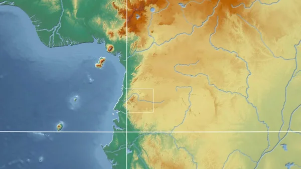 Äquatorialguinea Nachbarschaft Ferne Perspektive Mit Umriss Des Landes Topografische Reliefkarte — Stockfoto