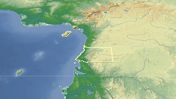 赤道ギニアとその周辺 輪郭形状 色物理図 — ストック写真