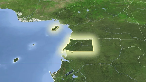 Equatorial Guinea Its Neighborhood Distant Oblique Perspective Shape Glowed Satellite — Stock Photo, Image